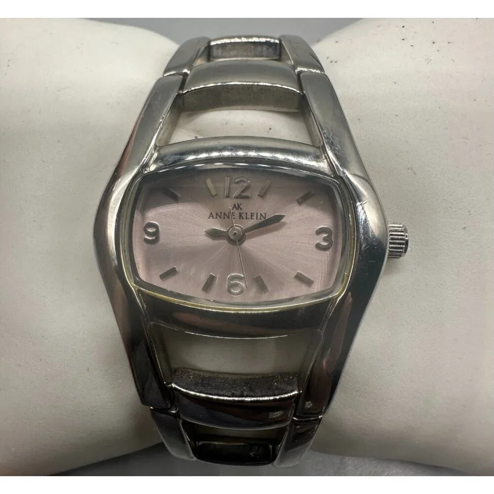 3/$30 Anne Klein Watch Women Pink Dial Silver Tone Bracelet Band 5.75